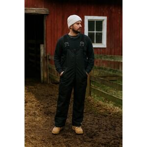 Vintage John Deere Bib Snowpant Overalls 36x31 Farm Chore Unisex Black Talon Zip